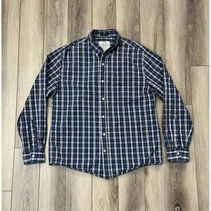 St. Johns Bay Men's Green Plaid Long Sleeve Button Down Flannel Shirt Size M